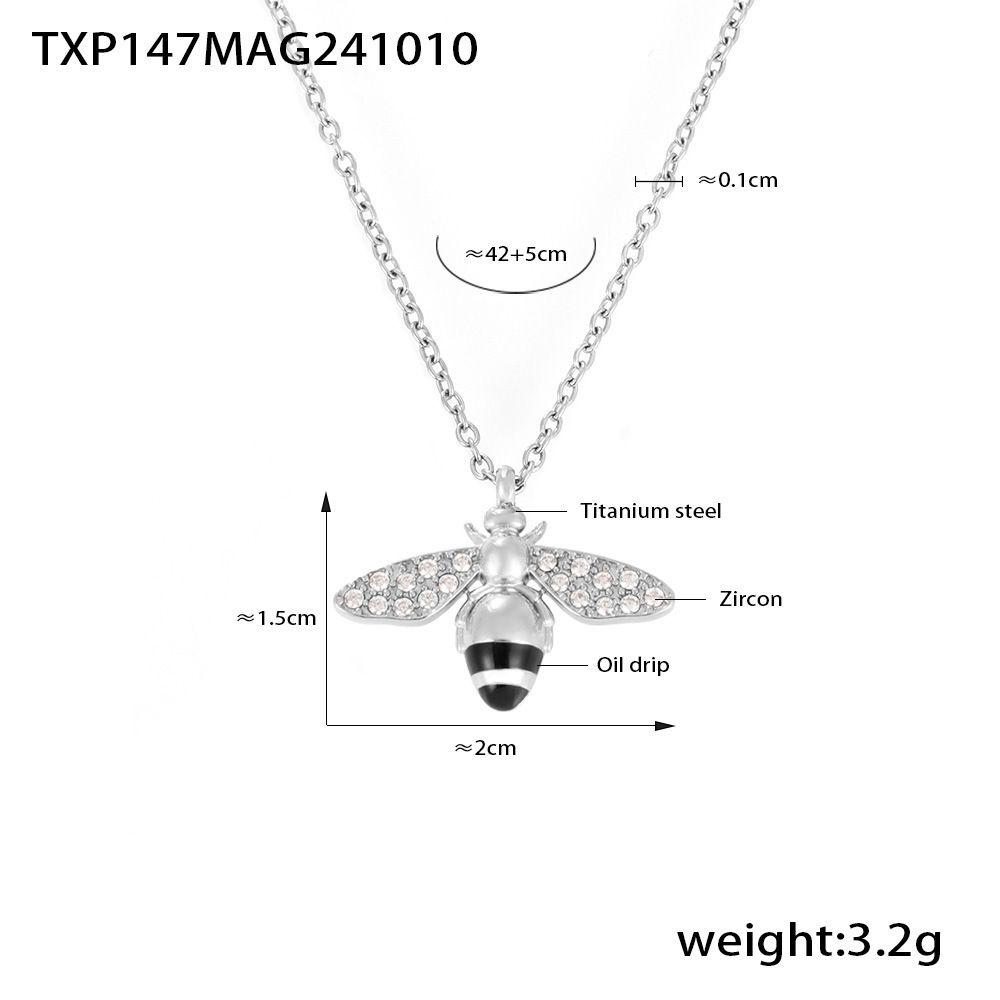 Txp147-steel color bee necklace