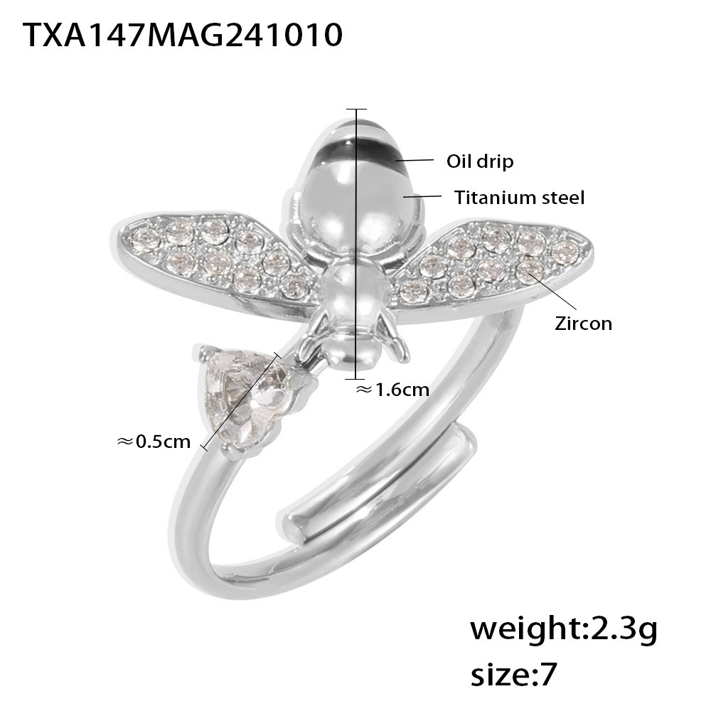 Txa147-steel color bee ring-one size fits all-7