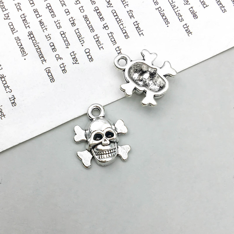 1 antique silver skull 12*14mm-1.2g-17369