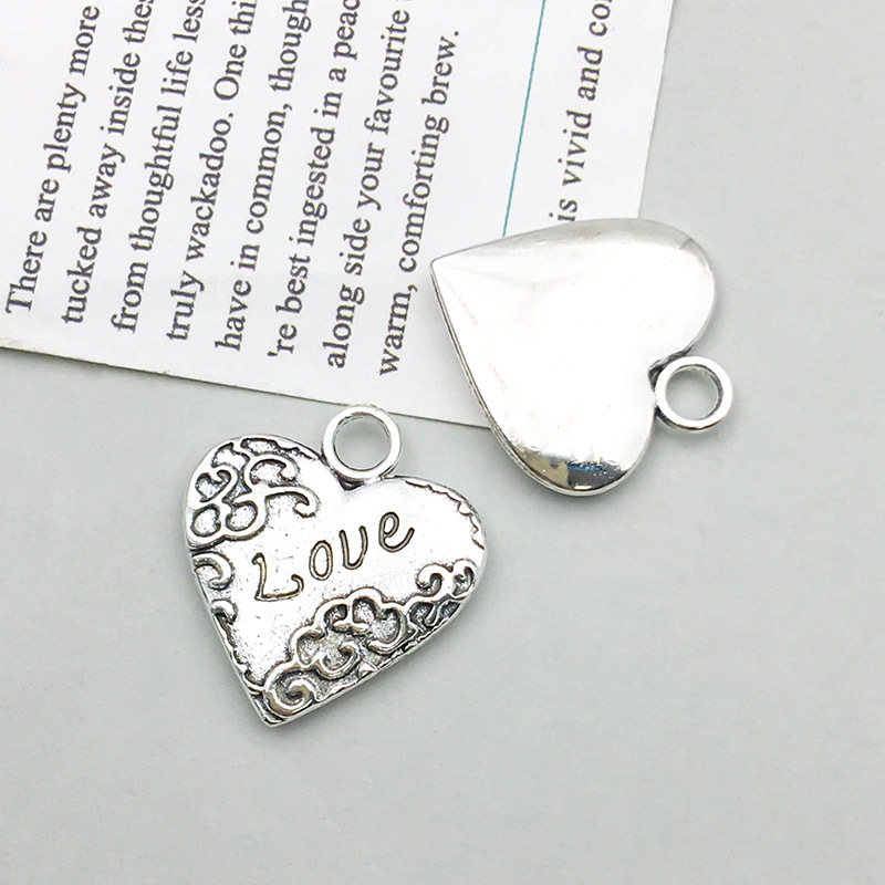 1 antique silver heart love letter 17*19mm-2.4g-11438