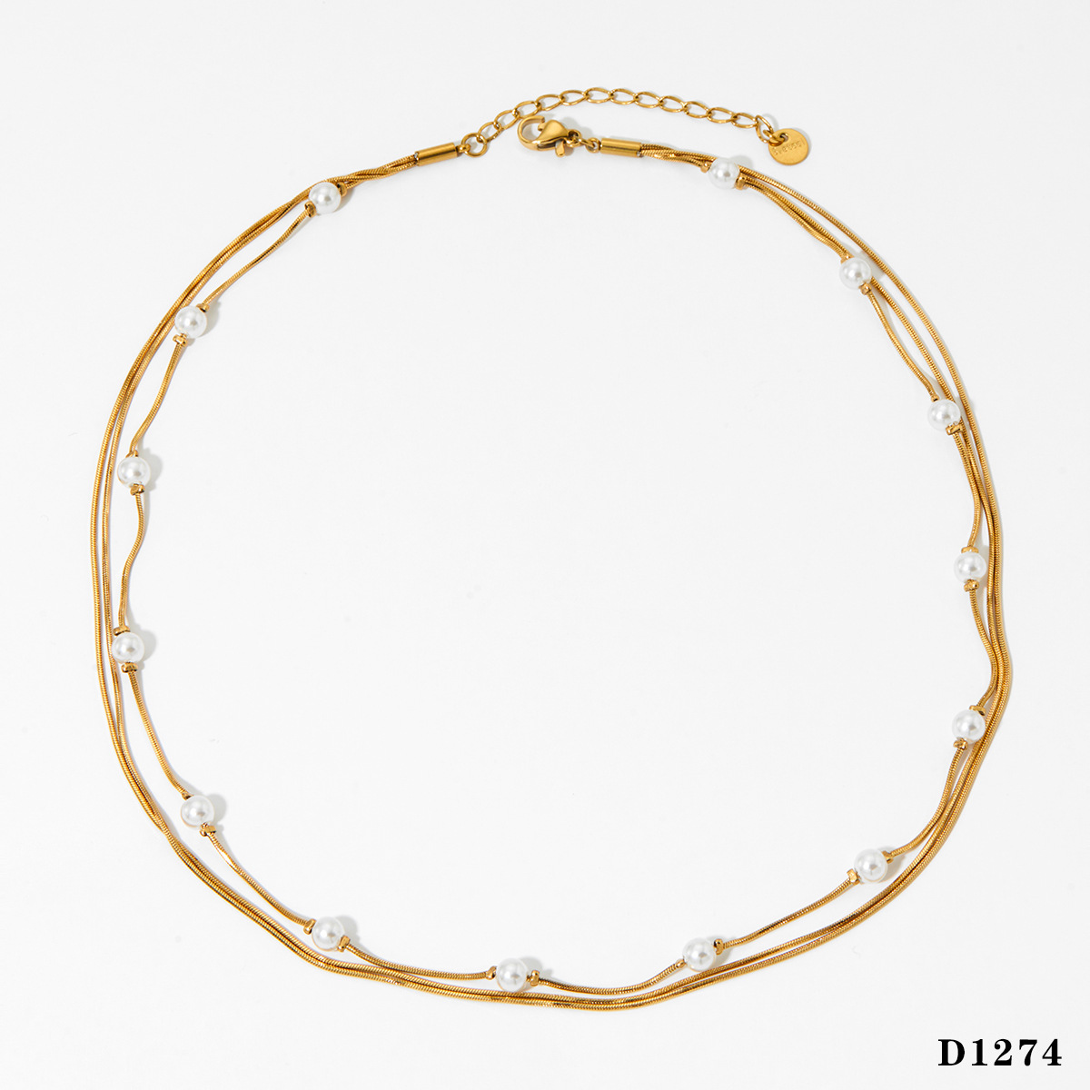 Gold three-layer pearl necklace d1274