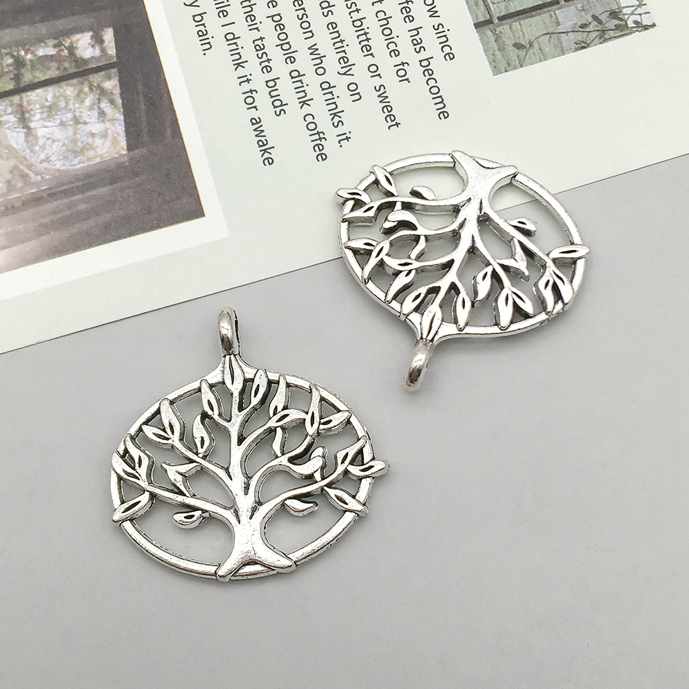 1 antique silver oval tree of life 27*28mm-3.1g-7075