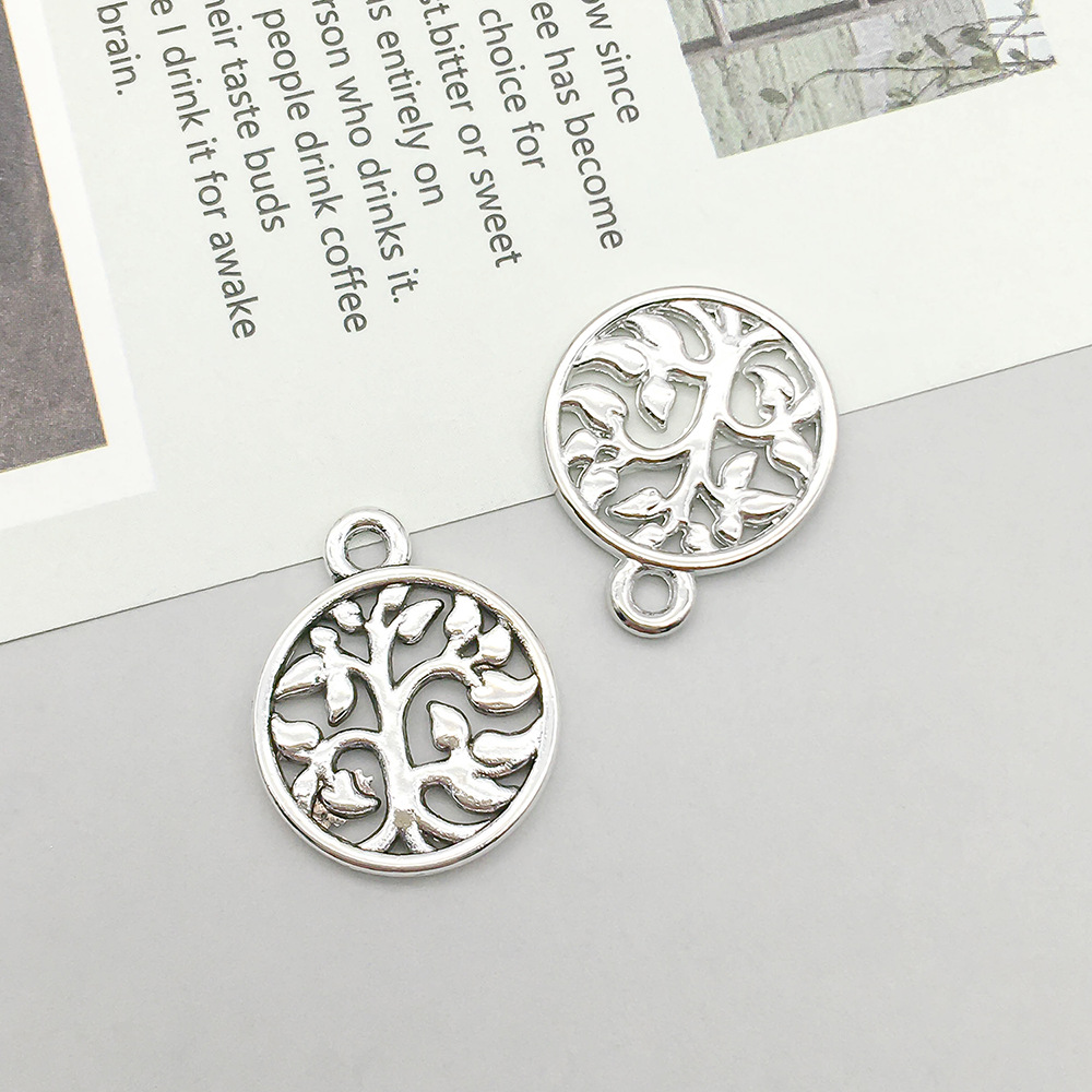 1 antique silver round tree of life 15*19mm-1.3g-10417