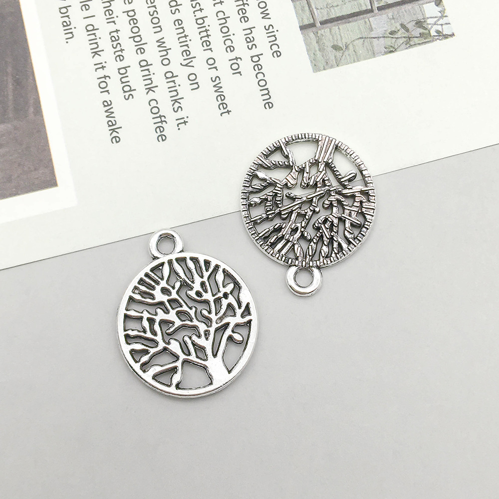 1 antique silver round tree of life 16*20mm-1.4g-10419