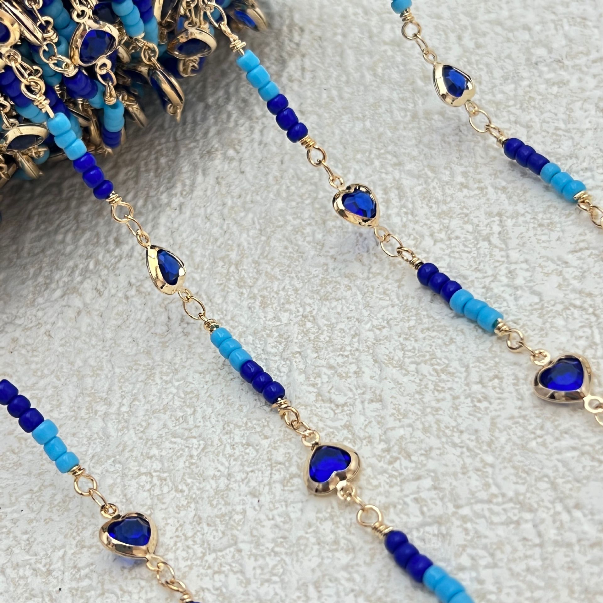 Blue rice beads with crystal