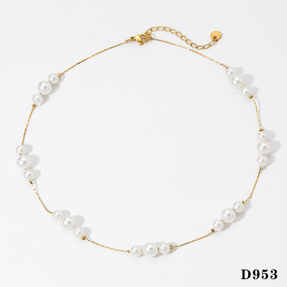 Golden white pearl necklace d953