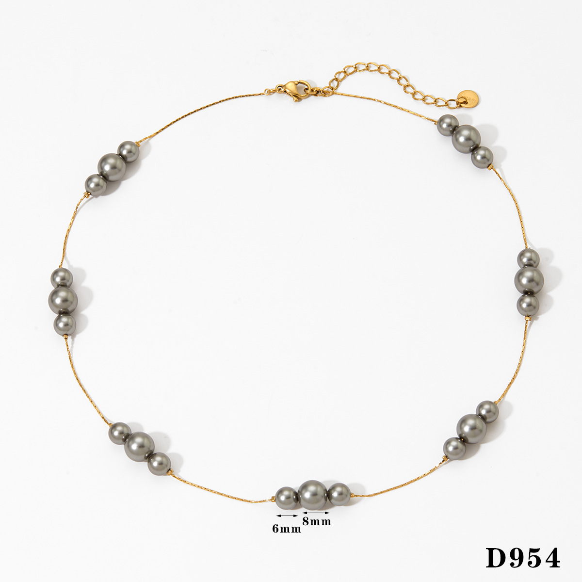 Gold gray pearl necklace d954