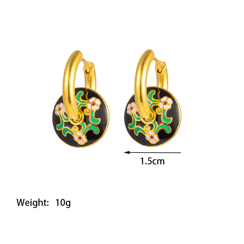 【TSG3015】white flower and black bottom earrings gold