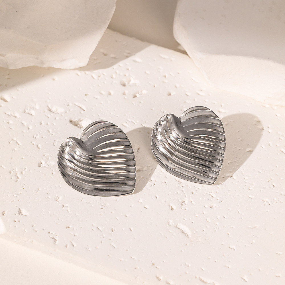 【tsg22】striped love earrings steel color