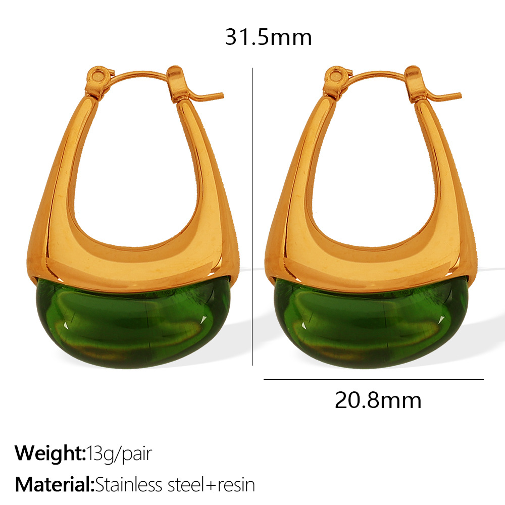 Eh736 green resin gold earrings