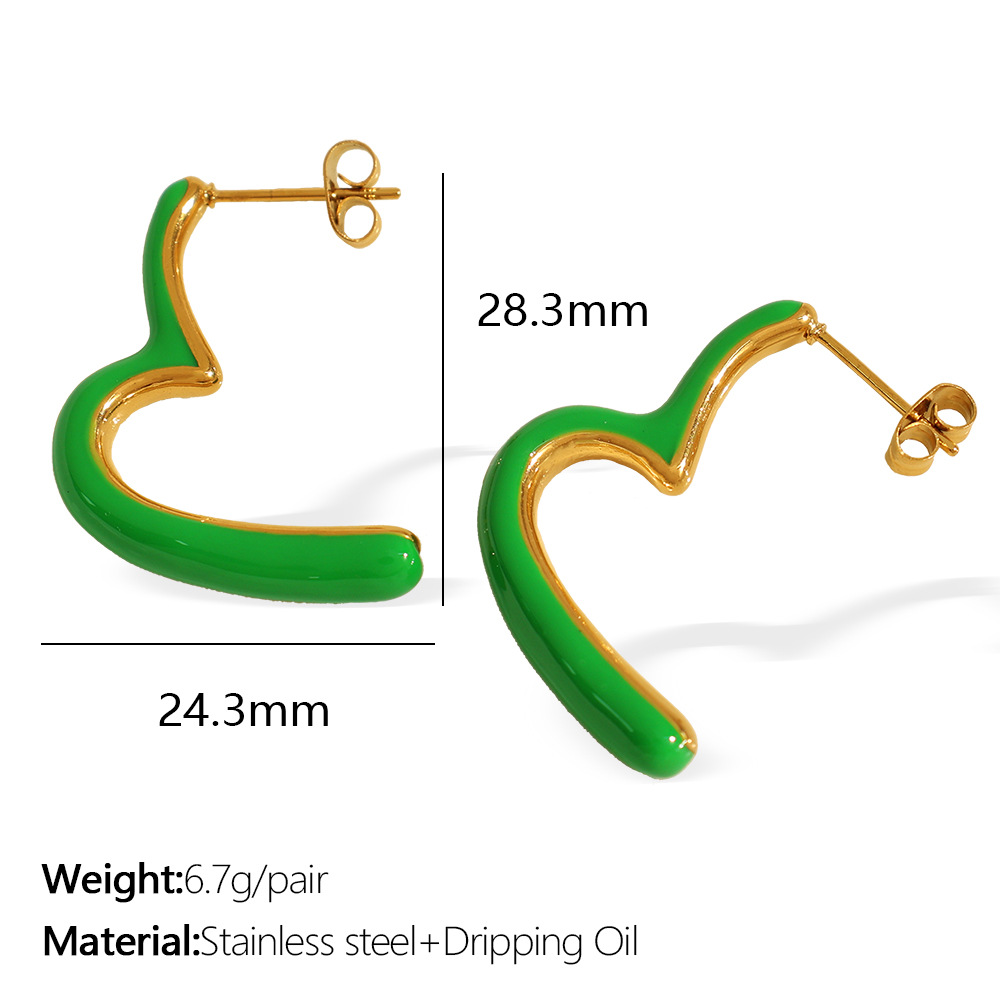 Eh808 green oil drop gold earrings