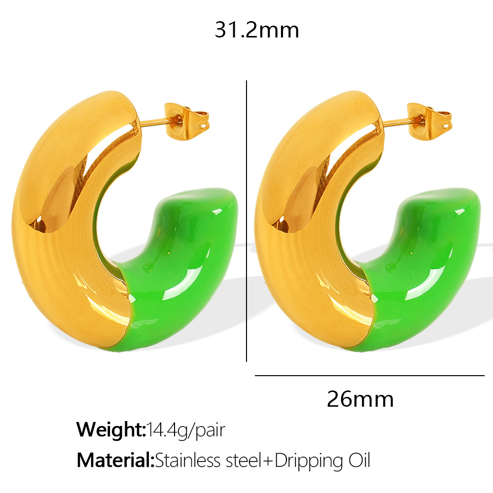 EH477 Green Drop Glue Gold Earrings