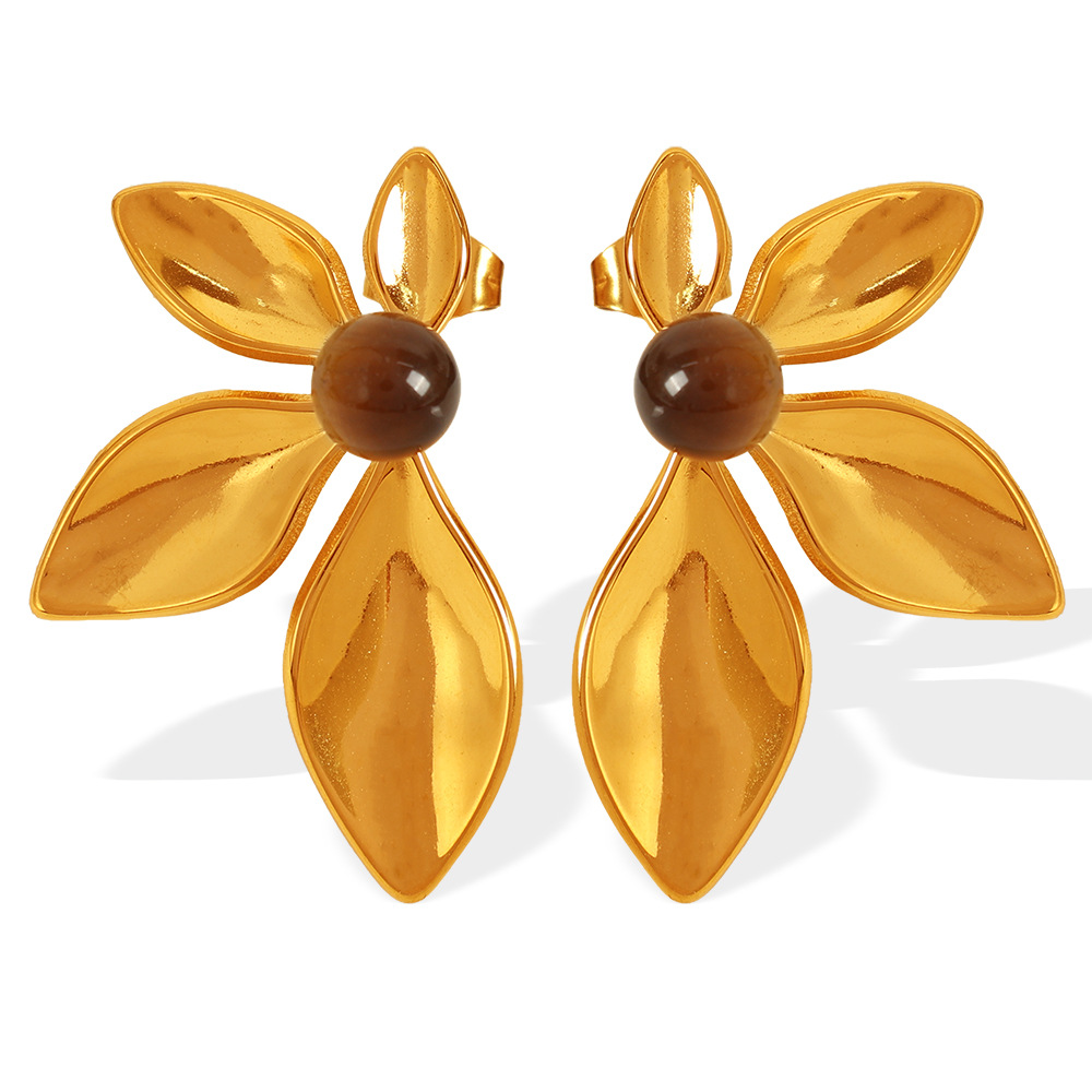 EH549 brown tiger eye gold earrings