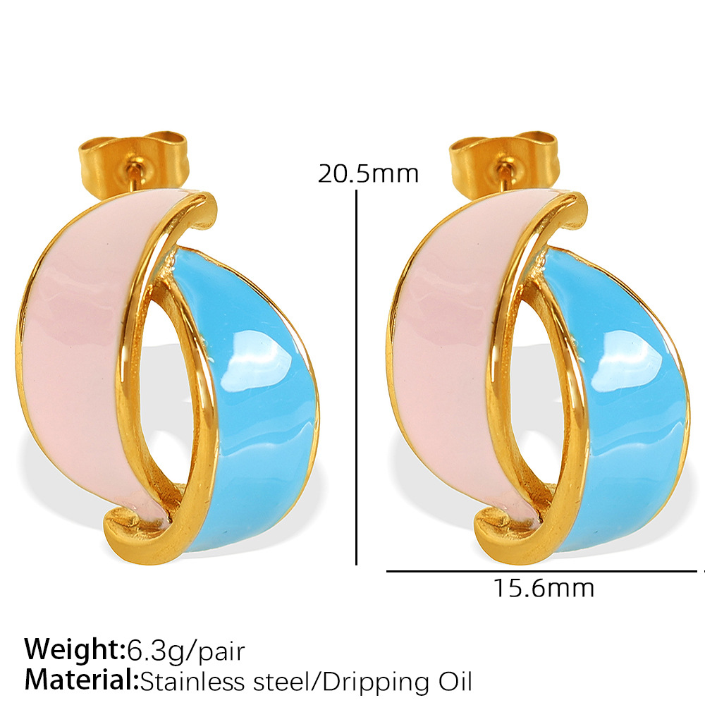 EH118 Pink Blue Gold Earrings