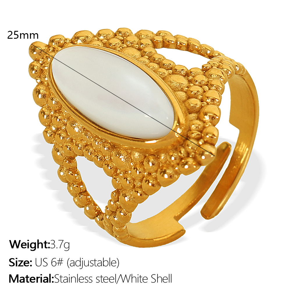 JZ57 Beauty 7#Adjustable white shell gold ring