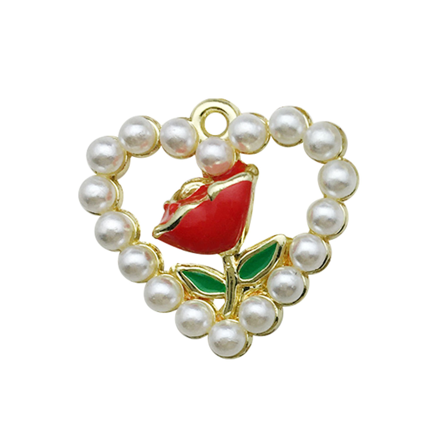 1 pearl peach heart red rose 18x17mm-1.5g-15961