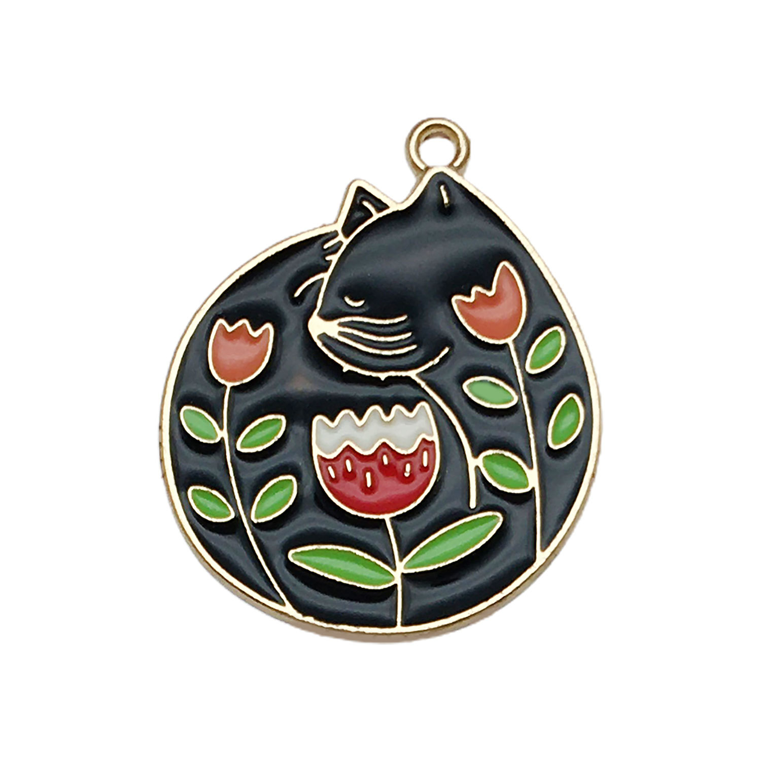 1 black cat flower green leaf 29x27mm-3.8g-19031