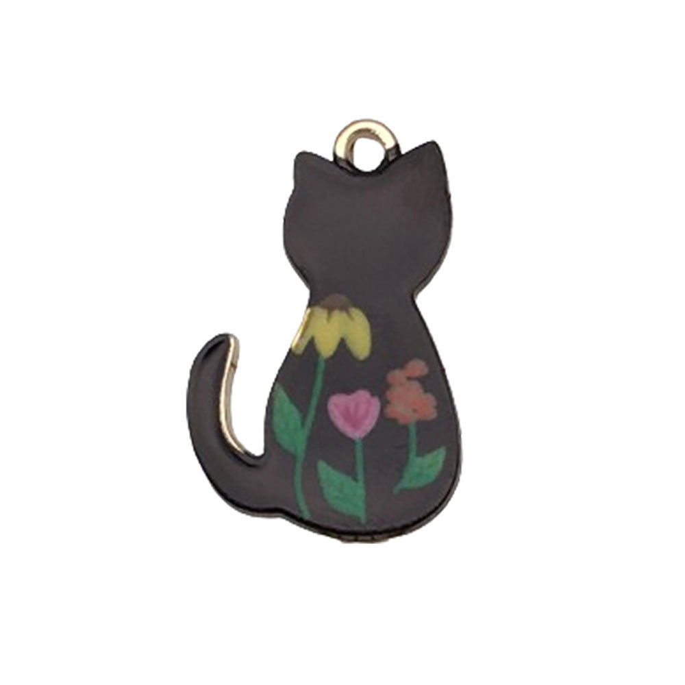 1 cat black with flower 25x16mm-1.1g-18948