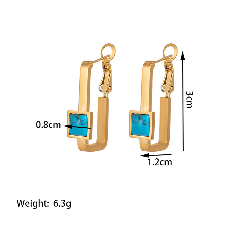 【TSG3055】square blue turquoise earrings gold