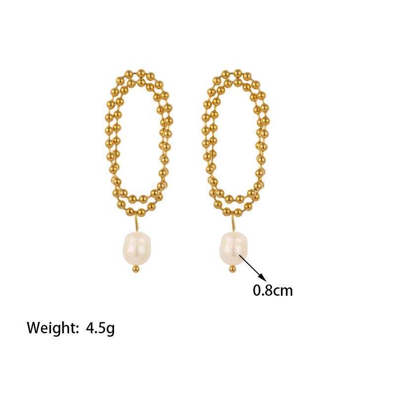 [TSG374] pearl chain pearl earrings gold