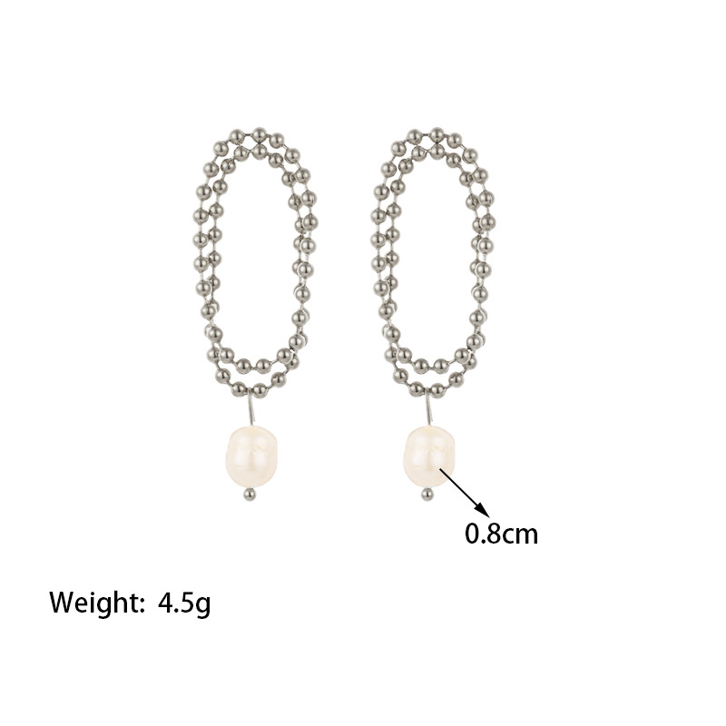 [TSG279] Pearl chain pearl earrings steel color