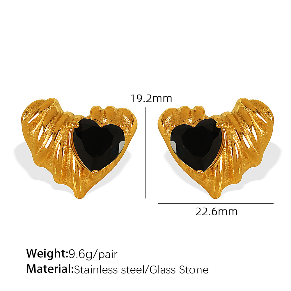 Eh771 black stone gold stud earrings