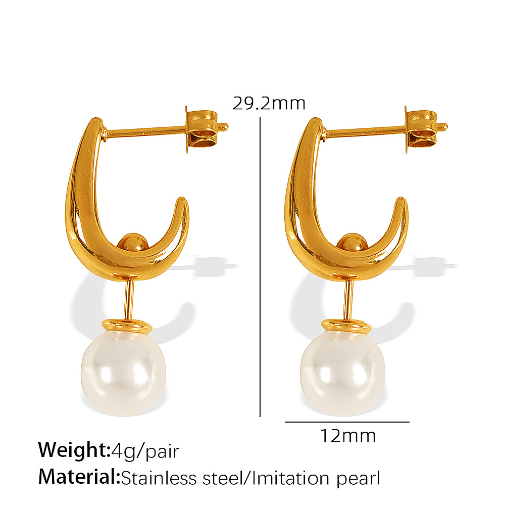 Eh761 white bead gold earrings