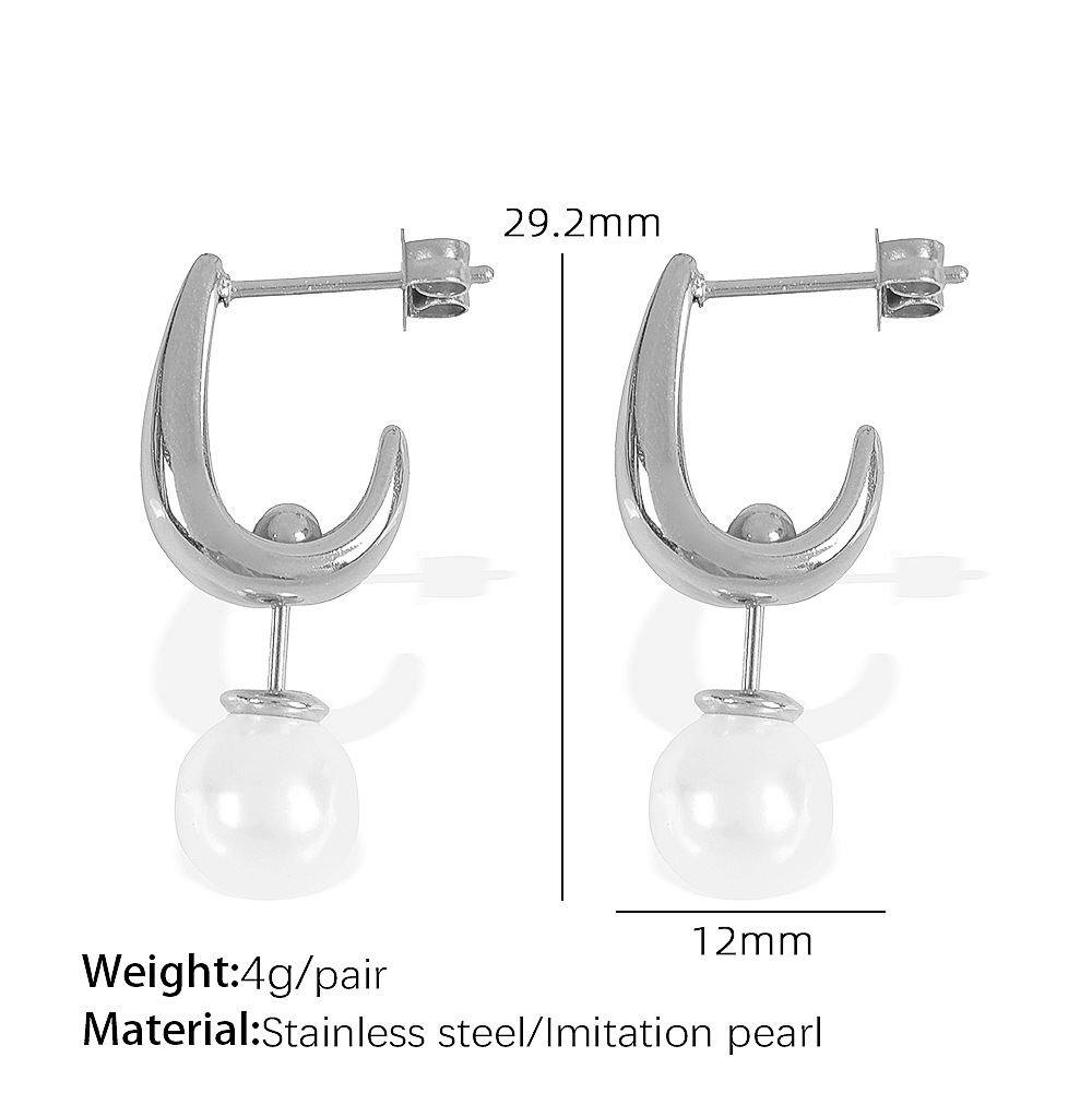 Eh761 white bead silver earrings