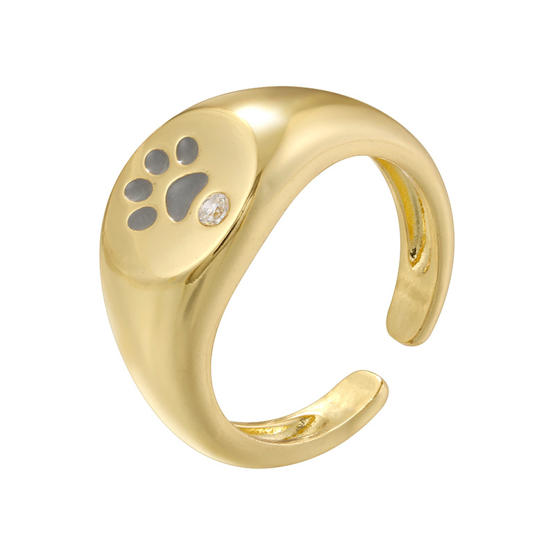 Vj731 gold white diamond bear paw ring