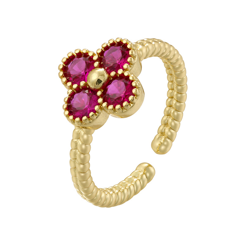 Gold rose diamond twist edge four-leaf clover ring