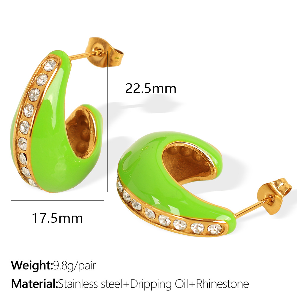 Eh734 green oil drop gold earrings