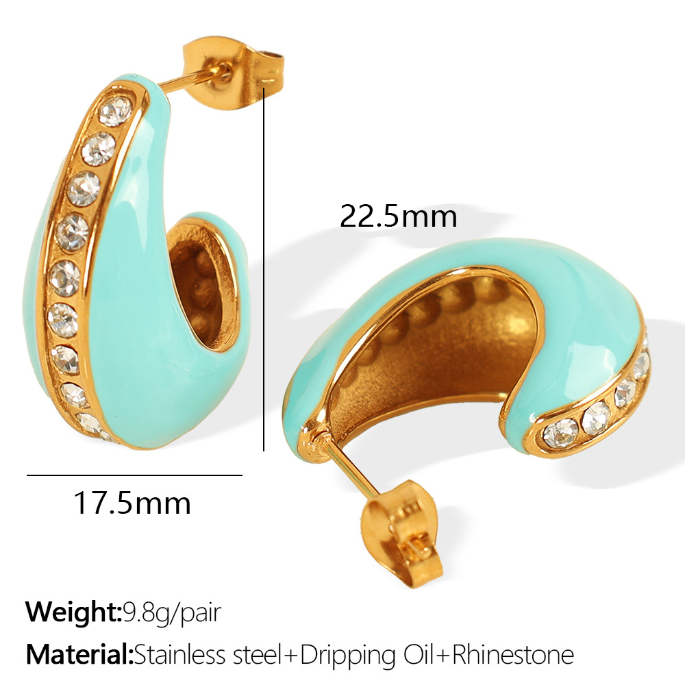 Eh734 light blue oil drop gold earrings