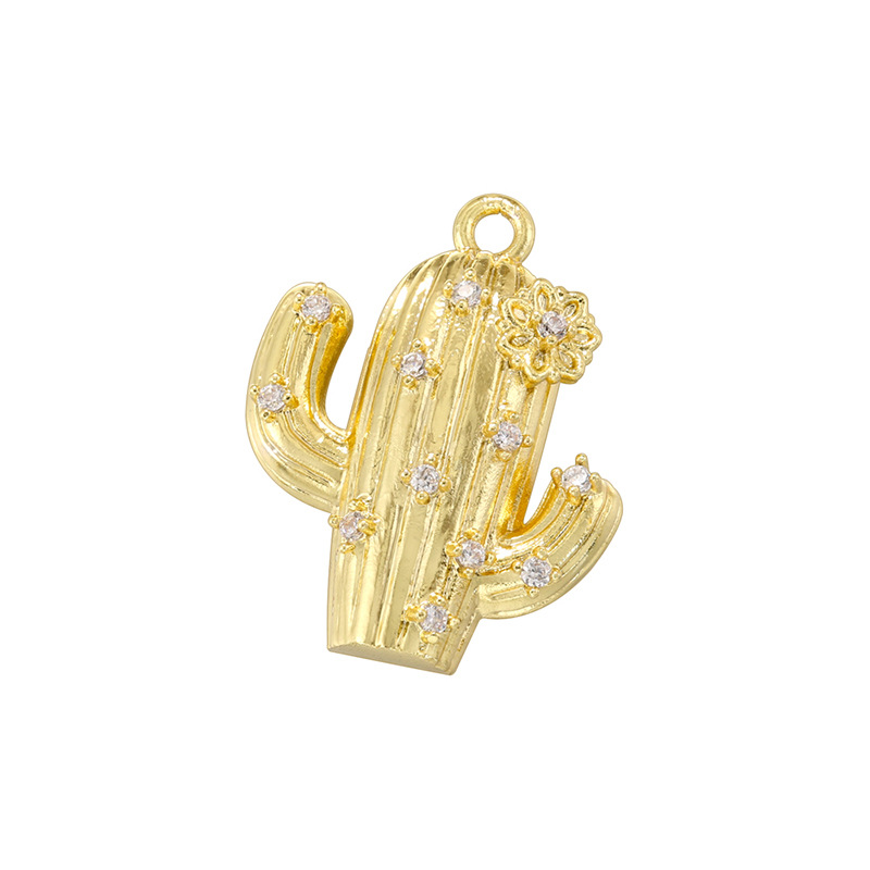 Vd1763 golden white diamond cactus pendant