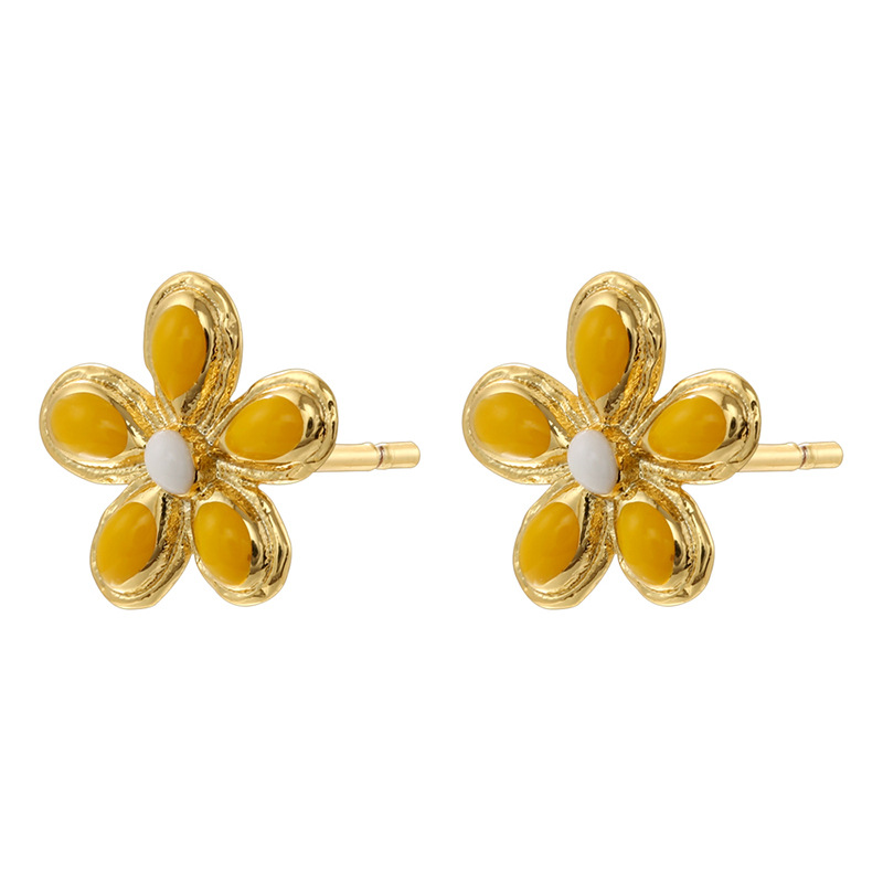 1 pair of golden yellow dripping five-petal flower earrings