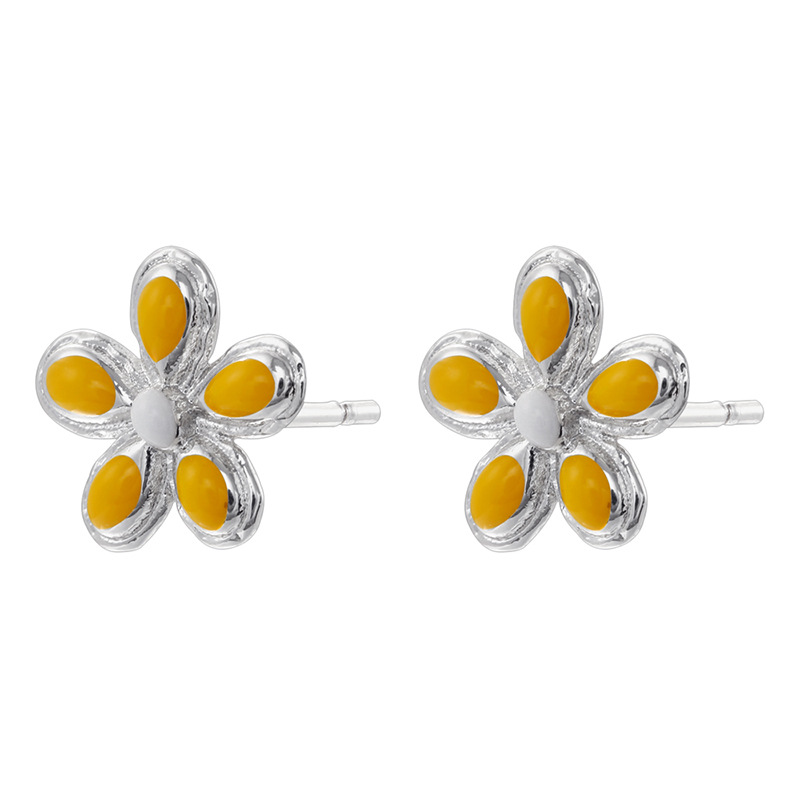 1 pair of white gold yellow dripping five-petal flower earrings