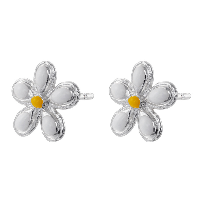 1 pair of white gold white oil drop five-petal flower earrings