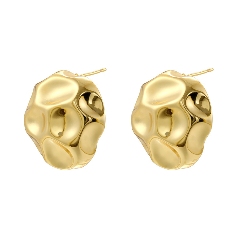 Ve1604 gold ball hammer pattern earrings 1 pair