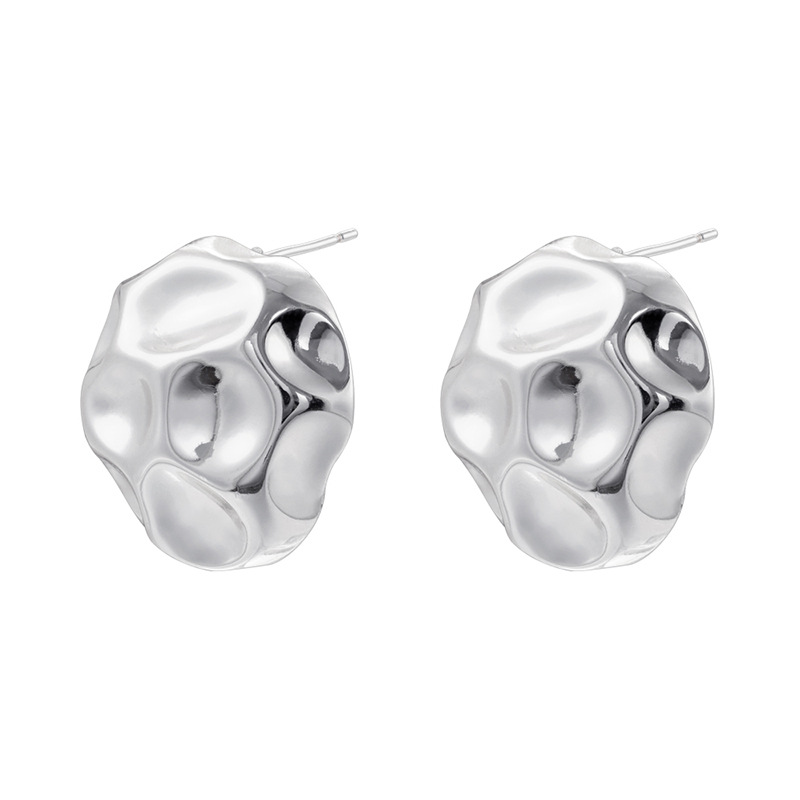 Ve1604 white gold ball hammer pattern earrings 1 pair