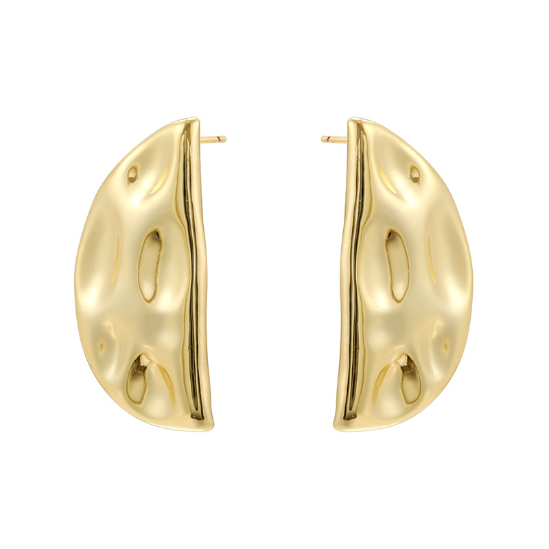 Ve1606 gold fan-shaped hammered earrings 1 pair