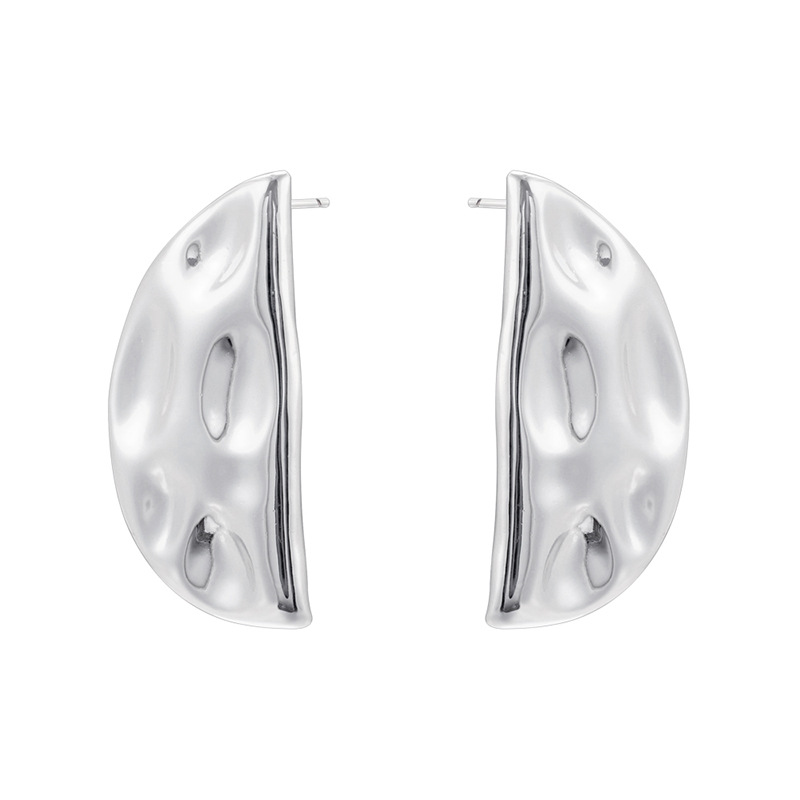 Ve1606 white gold fan-shaped hammered earrings 1 pair