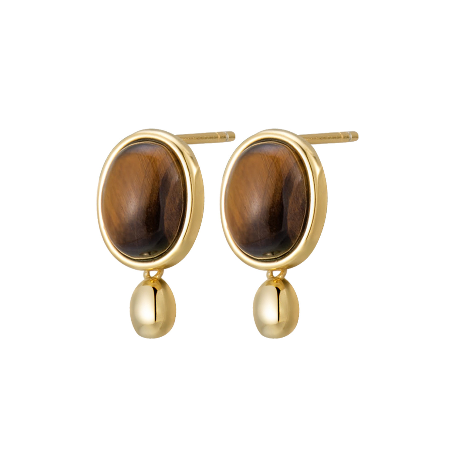 Gold Oval Tiger s Eye Earrings