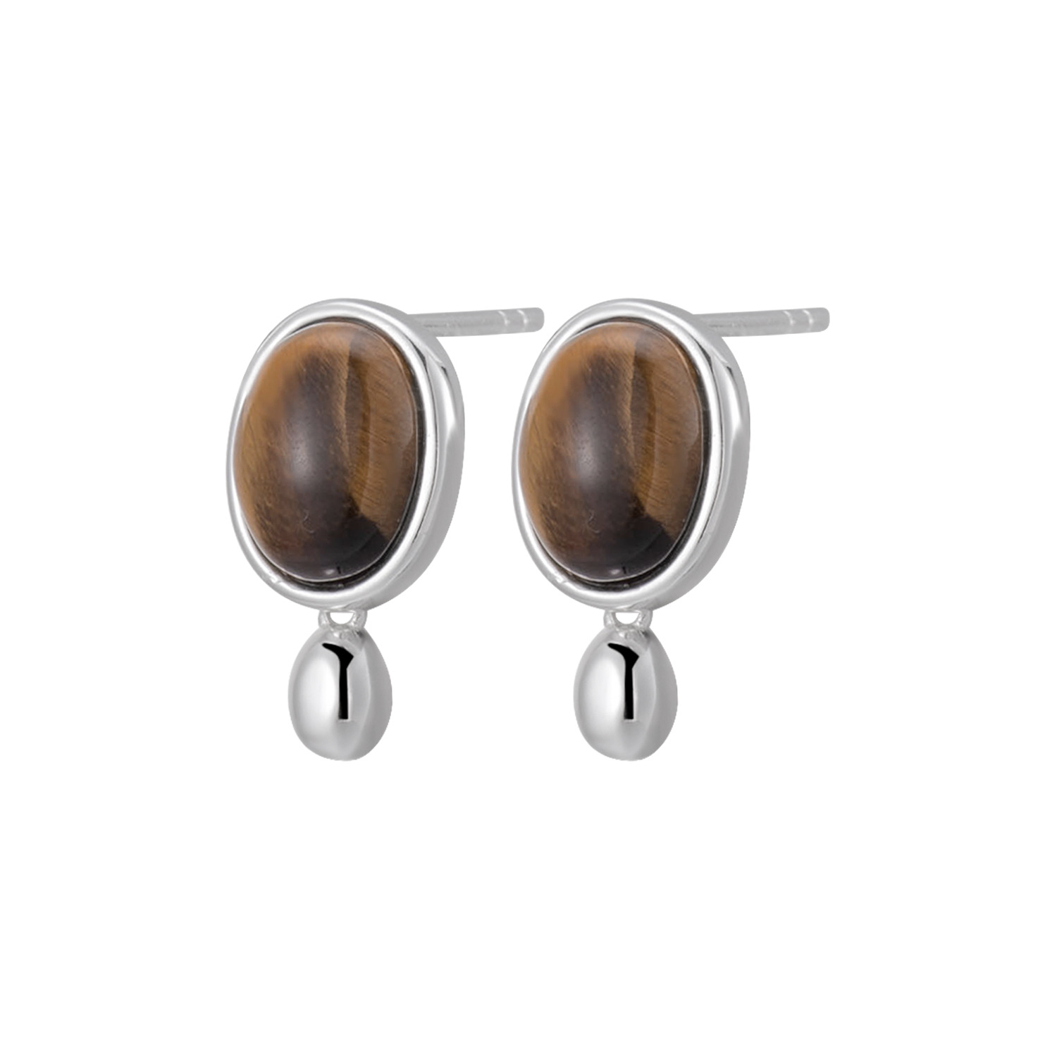 Silver Oval Tiger s Eye Earrings