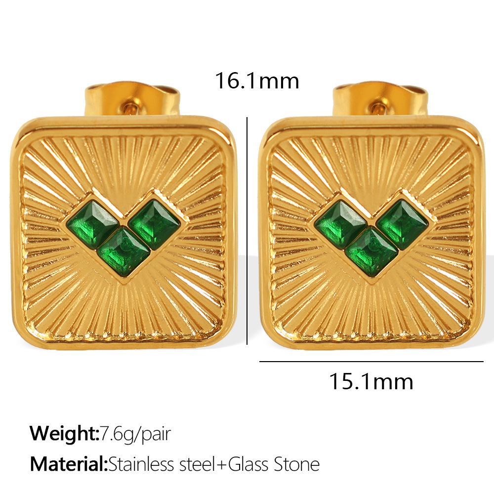 Eh725 green stone gold stud earrings