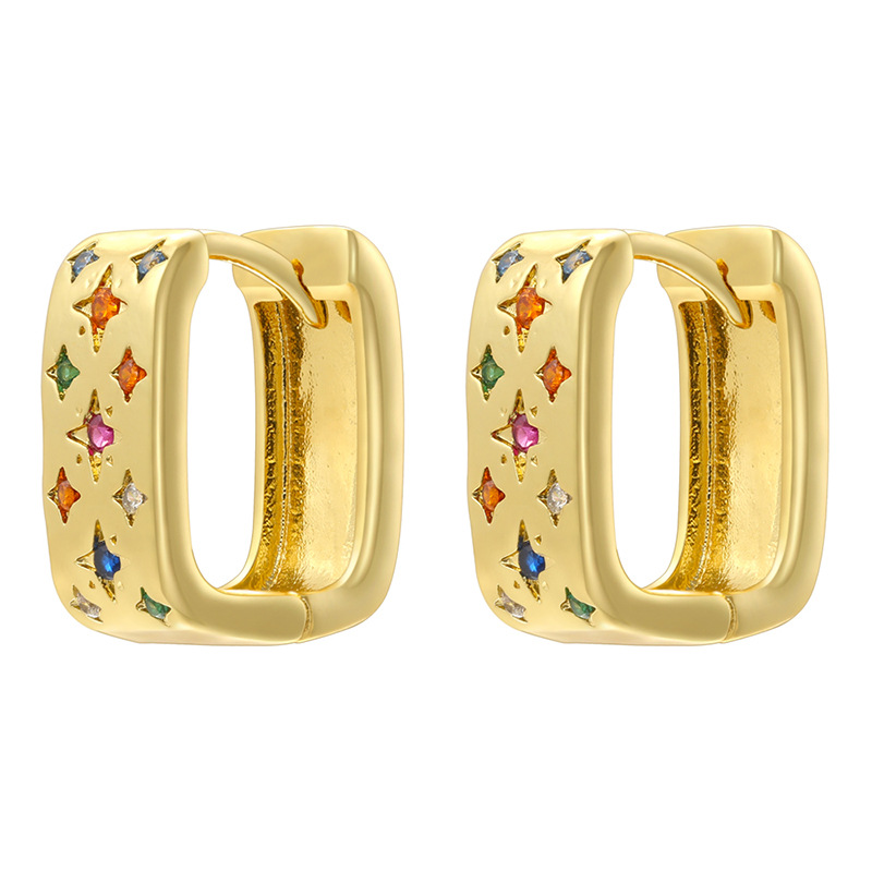 Ve1586 gold colored diamond square earrings