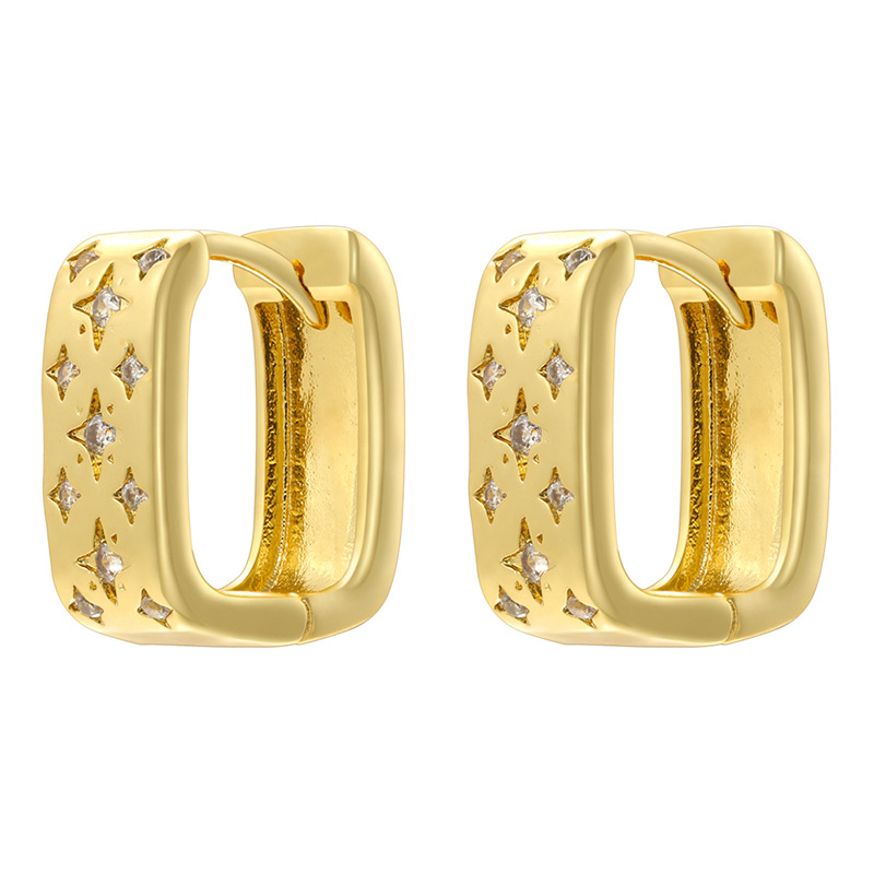 Ve1586 gold white diamond square earrings