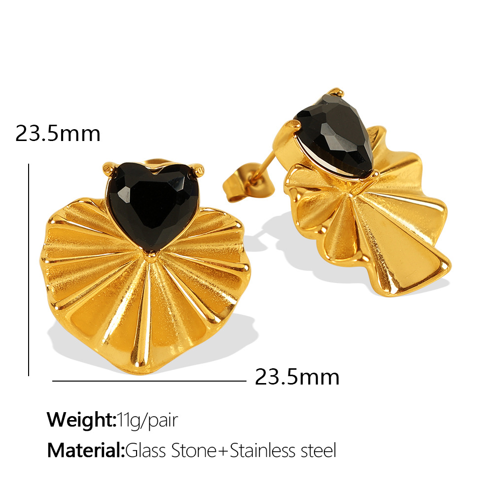 Eh693 black glass gold earrings