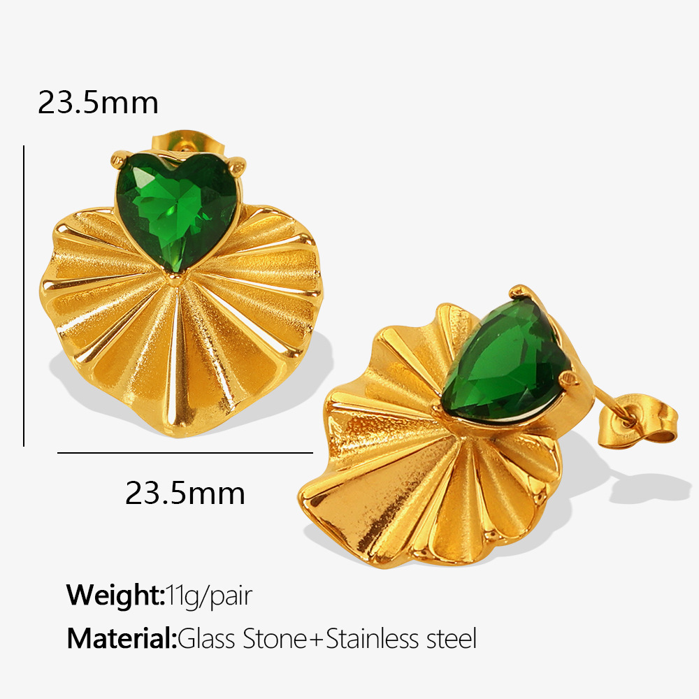 Eh693 green glass gold earrings