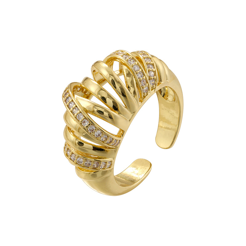 Vj733 gold white diamond horn bag ring