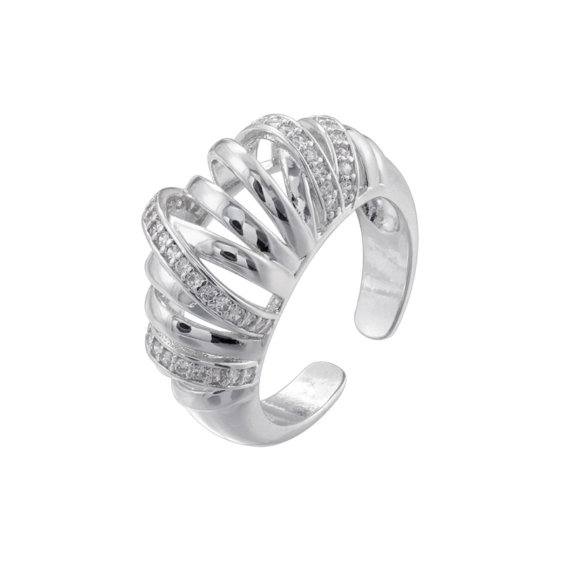 Vj733 white gold white diamond horn bag ring