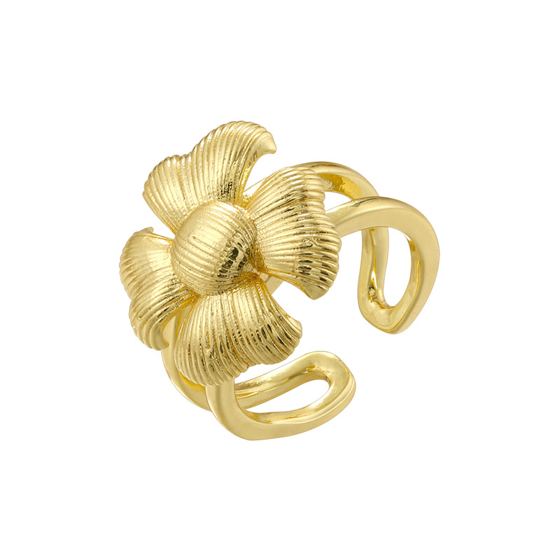 Vj734 gold glossy four-petal flower ring